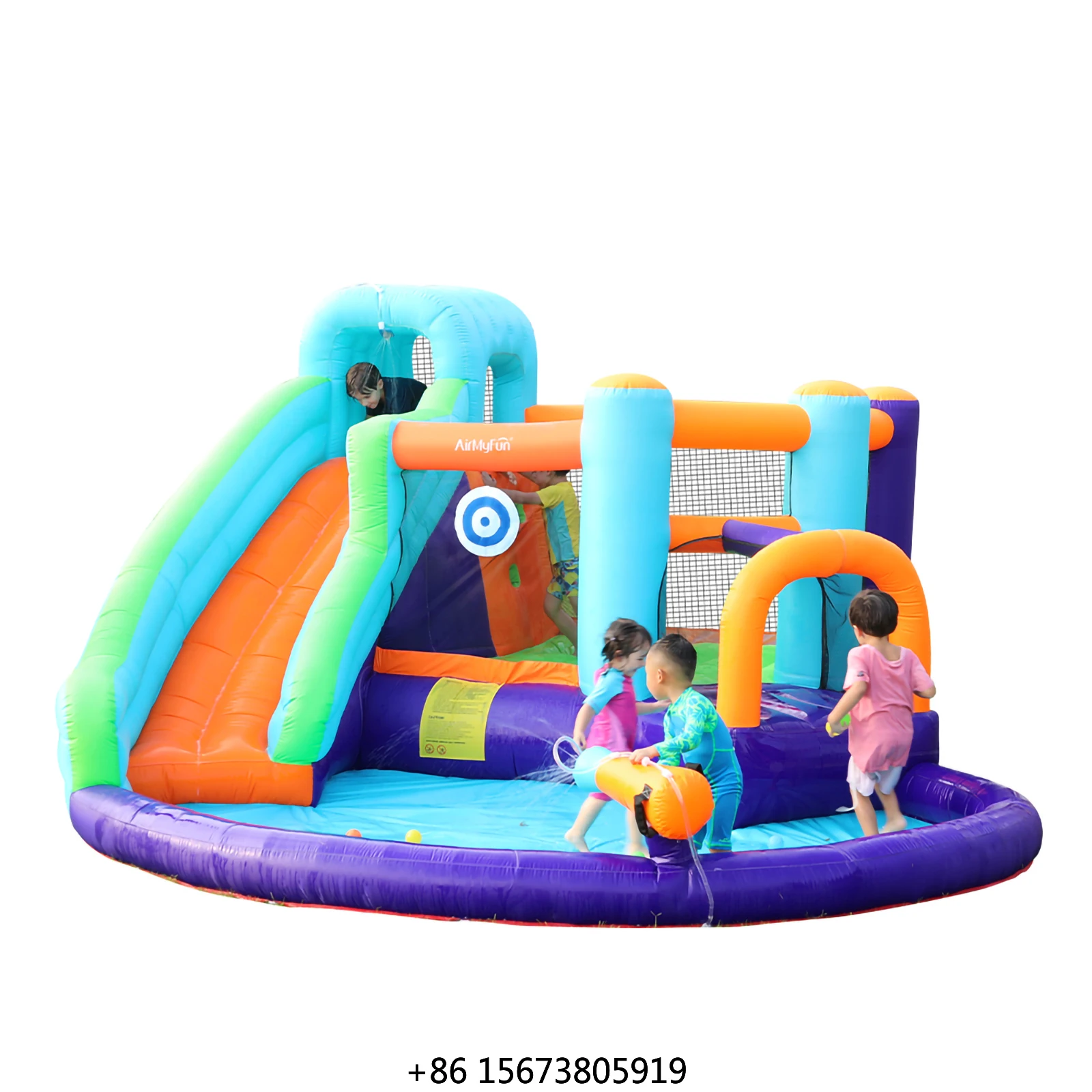 Custom Sizes Logo Printing Oxford Inflatable Water Slide Water  Bounce House Water Slide With Air Blower for Kids Party