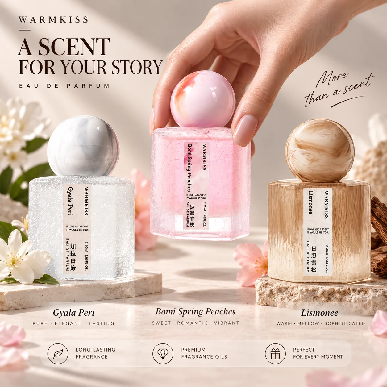 WARMKISS Eau De Parfum For Women 50ml Elegant LongLasting Fragrance Marble Spherical Cap Perfume Fresh Sweet Scent Fragrance Oil