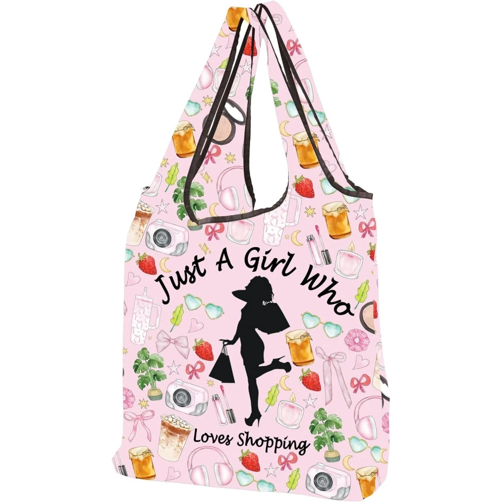 Reusable Grocery Bags Foldable Tote Bags Just A Girl Who Loves Shopping Bags for Gift Recycle Tote Bag Outdoor Walking