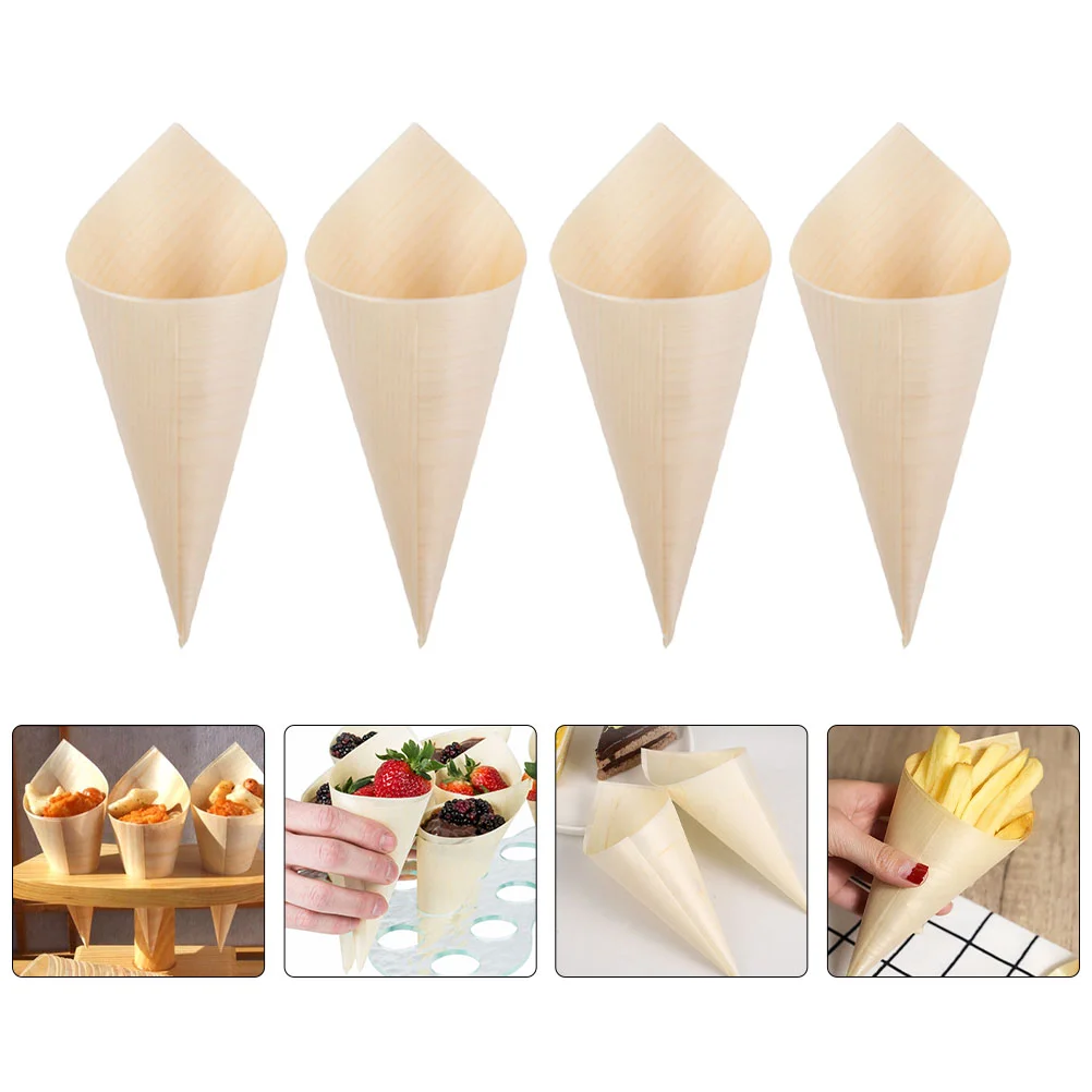 

150pcs Disposable Ice Cream Cones 6cmx8cm Wooden Dessert Cups Party Catering Wedding Picnic Small Food Containers