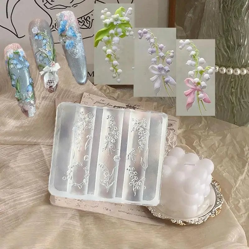 

~Lily Of The Valley 3D Silicone Nail Mold Flower Nails Art Carving Mold Template DIY Nail Art Decoration Manicure Design Tools