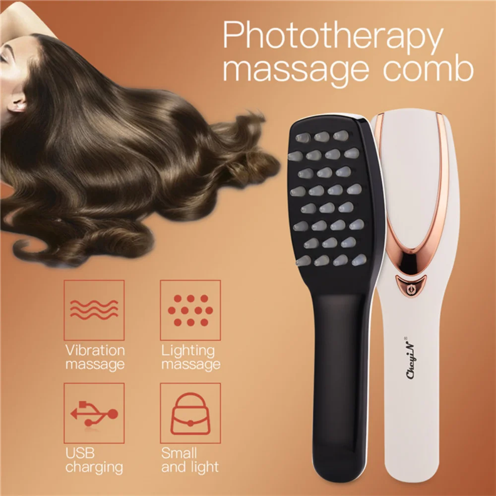 Massageador elétrico para o crescimento do cabelo, 3 modos, vibração, sem fio, infravermelho, massagem, pente, anti perda de cabelo, cuidado, novo, 1pcs