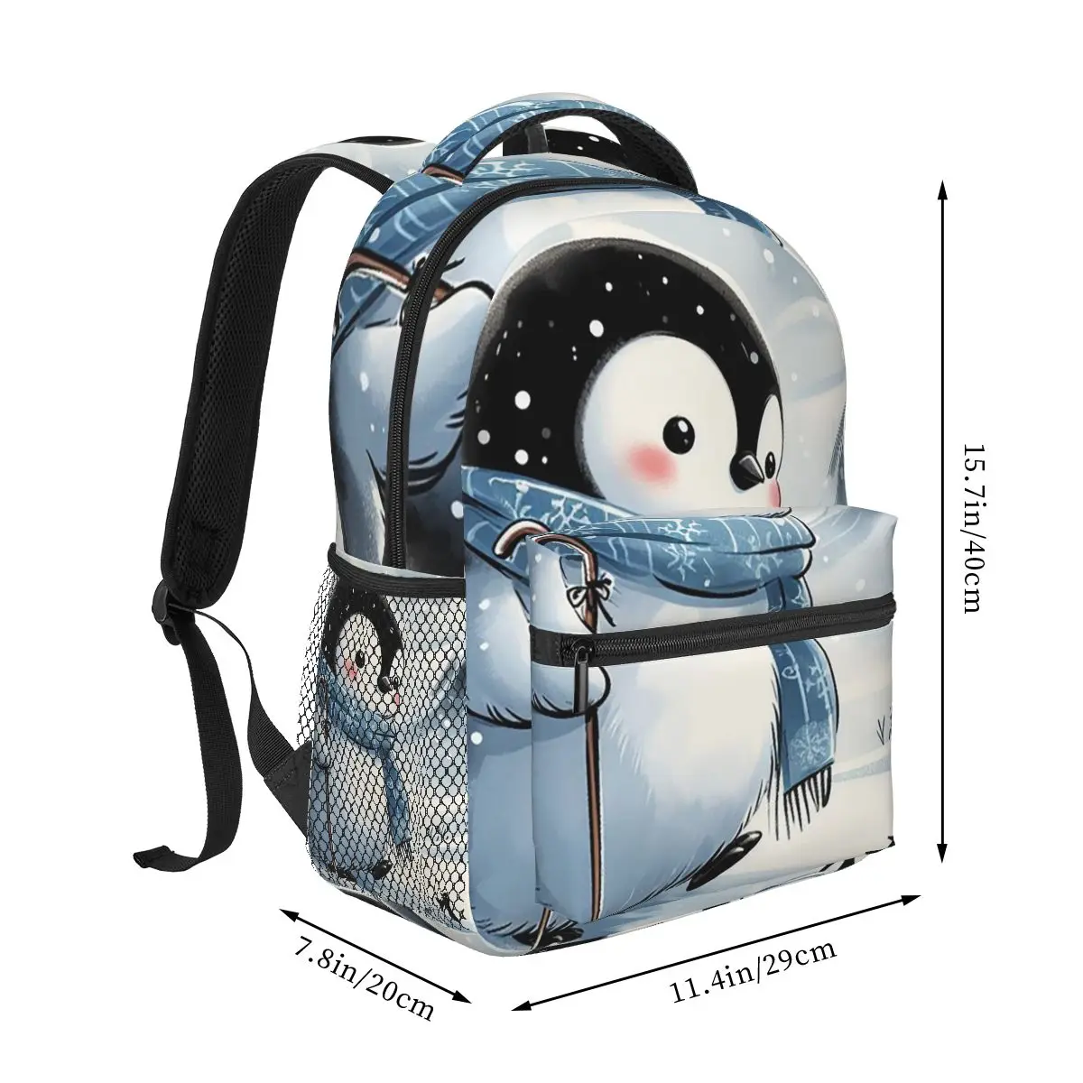 Penguin Waddle In The Snow Backpack Hot Sale Daypack Large Capacity Boys Girls BookBag School Bag Shoulder Bags for Men Women