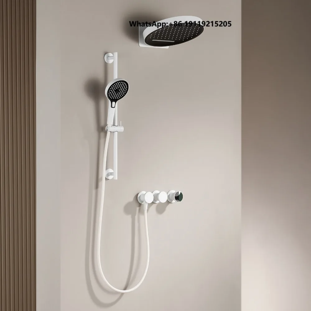 Concealed Ceiling-Mounted Recessed Shower HeadHot/Cold Water Set with Pressure Booster and Adjustable Height Shower Head Set