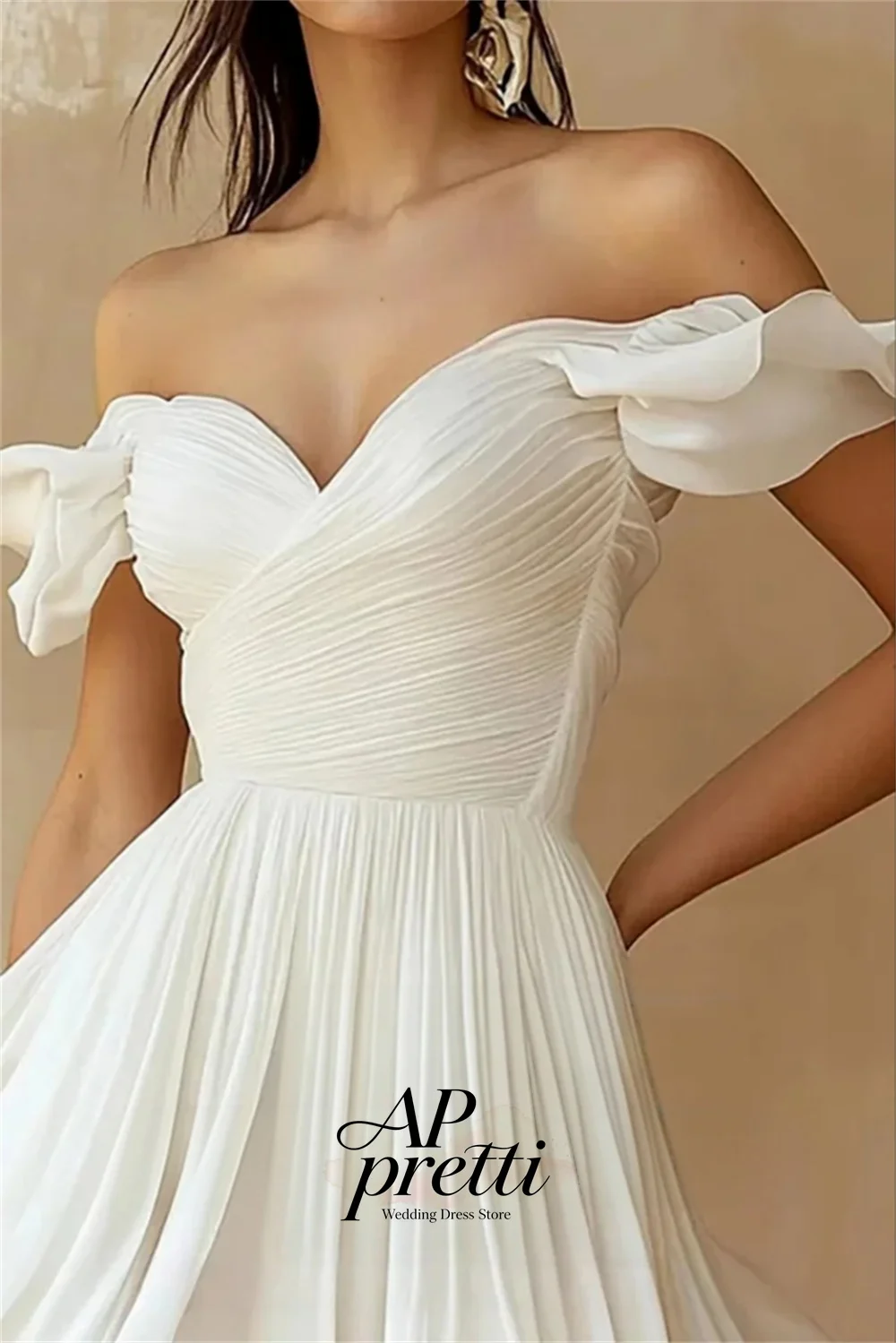 AP pretti Customized Modern Off The Shoulder Sweetheart Collar Chiffon Bridal Gown Short A‑Line Wedding Dresses For Woman