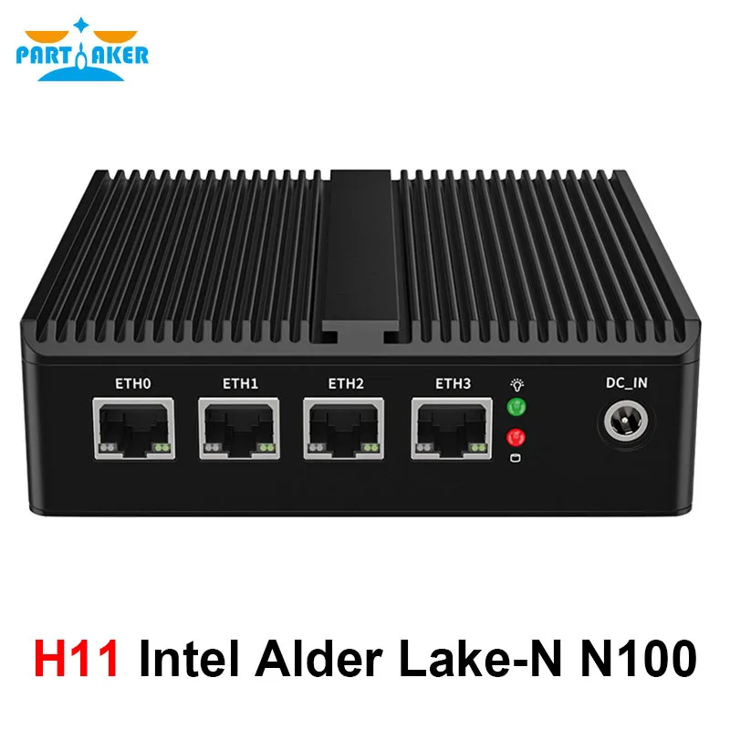 Partaker 소프트 라우터 팬리스 미니 PC, 인텔 N100, 4 x, 인텔 i226, 2.5G LAN, HDMI2.0, pfSense 방화벽 기기, ESXI AES-NI