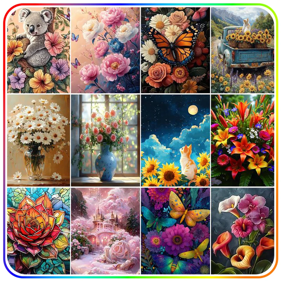 

SDOYUNO Diamond Painting Kits Flowers Cross Stitch Crafts Diamond Art Accessories Embroidery Crystal 5D Diamond Mosaic Set Kits