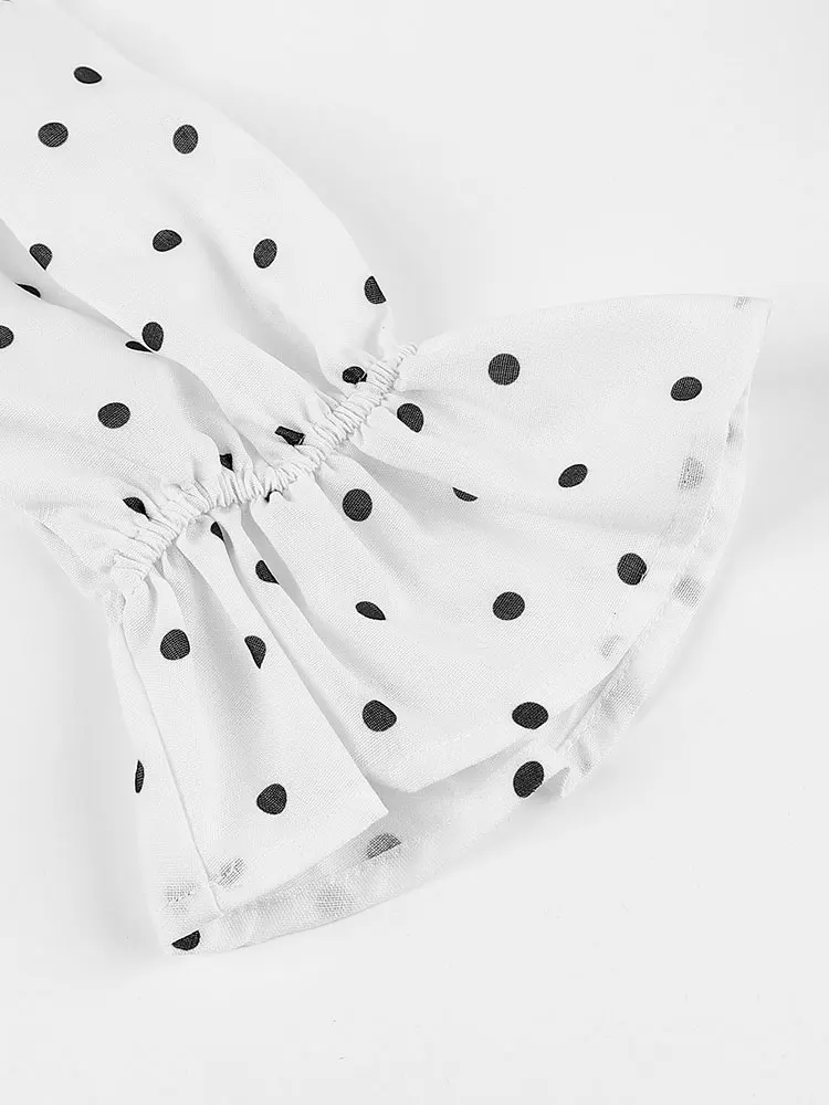 Nuove camicie da donna oversize con polsino a balze a pois neri retrò camicetta elegante primavera autunno coreano popolare top abbigliamento femminile