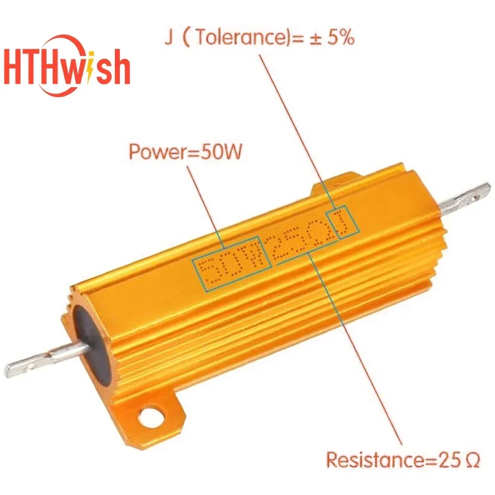 25W 50W 100W Watt Power Metallgehäuse Aluminium Gold Widerstand 3R 6R 8R 25R CarLoad Widerstand LED Decoder Brems Blinker Licht