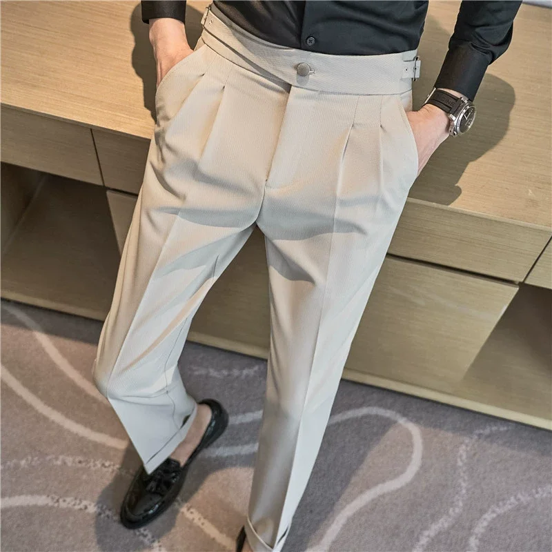 British Autumn New High Waist Formal Pants Business Fashion Casual Suit Pants Holmes Belt Design Social Formal Pants Size 29-36