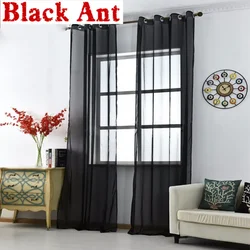 Black Curtains Solid Voile For Living Room Window Bedroom Kitchen Tulle Sheer Fabrics Cortinas Rideaux Eyelets X-WP184 #30