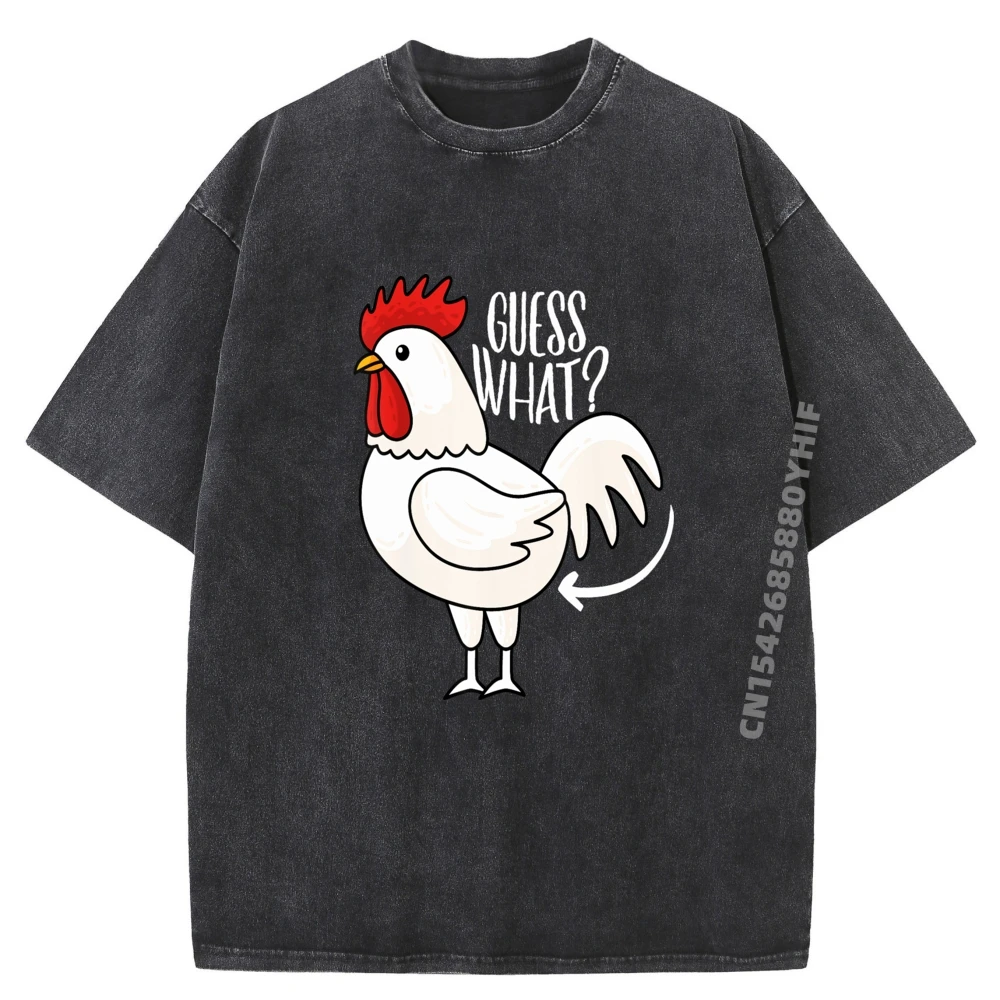 تخمين ما دجاج بعقب مضحك الدجاج نكتة الأبيض تي شيرت ملابس رجالية خمر غسلها قميص رجالي الجرافيك الملابس