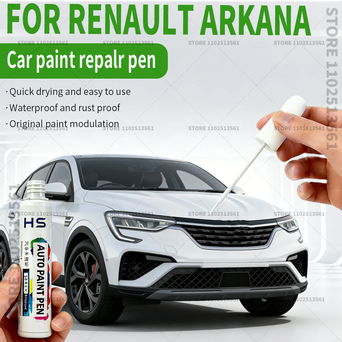 Lápiz Reparador de Pintura para Renault Arkana 2019-2025, Restaura el Acabado de Pintura Original de Fábrica, Blanco Perla, Blanco Glaciar, Negro Flame