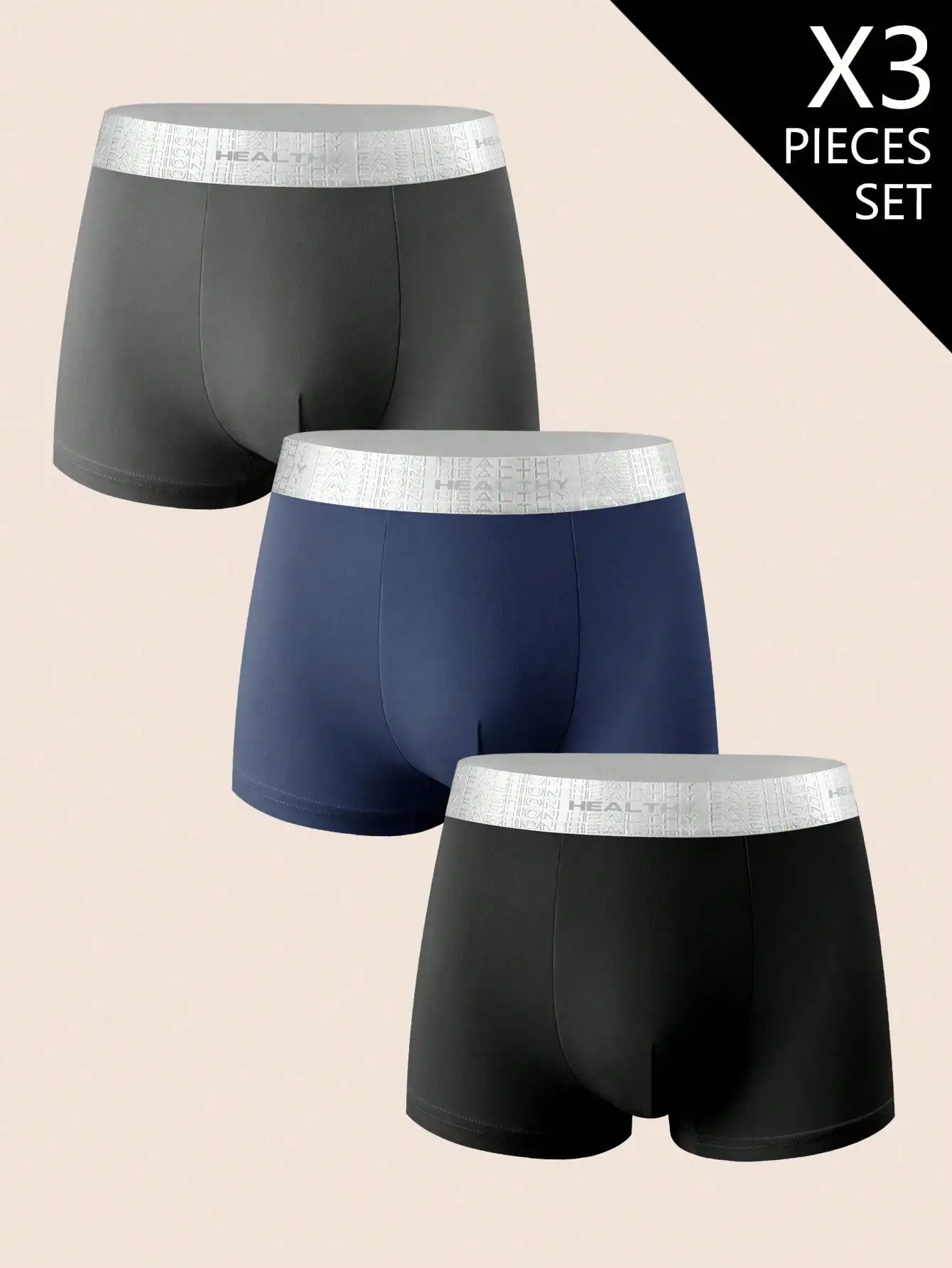 

Мужские трусы-боксеры, 3 шт. в упаковке, однотонные, с надписью на поясе