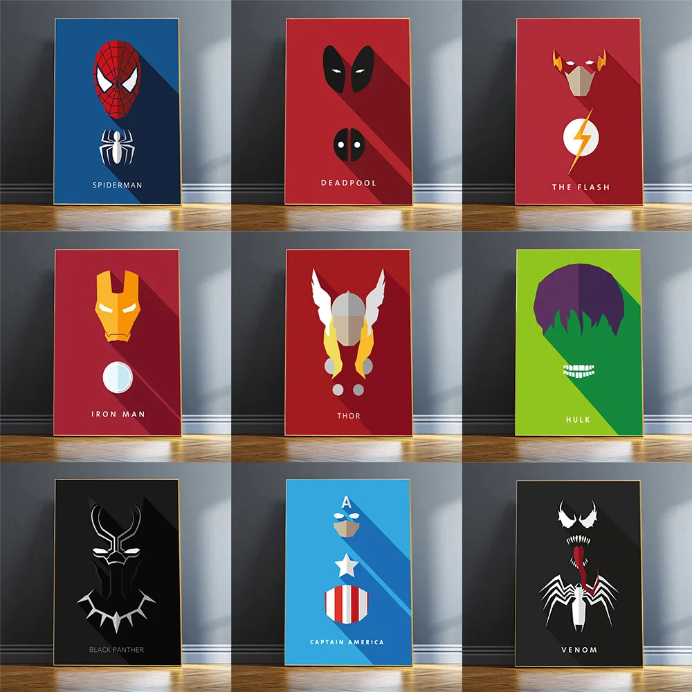 

MINISO Marvel Superheroes Avengers Minimalist Avatars Home Decor Art Poster Kids Room Wall Mural Image Canvas Painting HD Prints