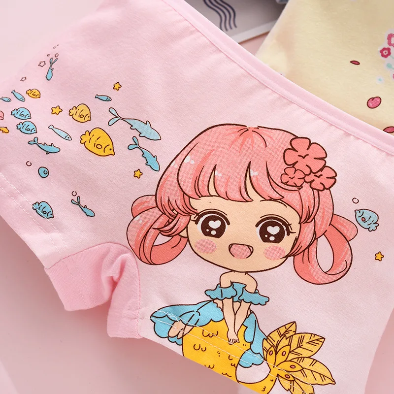 4 Stück/Set Kinder Mädchen Baumwollunterwäsche Niedlicher Meerjungfrauen-Druck Rosa Blau Boxershorts Atmungsaktive Weiche Kinderunterhosen für Mädchen 2-10 Jahre – Detail 4