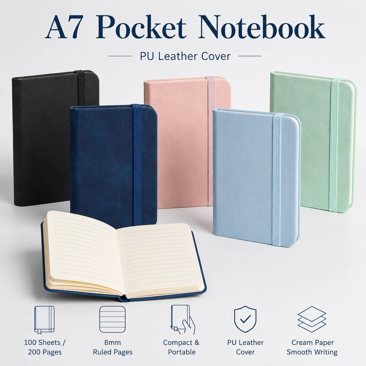 Leather Work Notepad - Cuaderno de bolsillo A7, 100 hojas/200