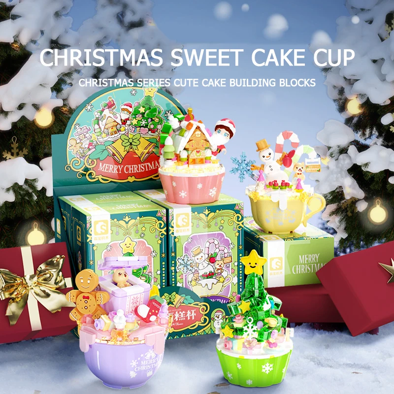 

Christmas Cake Mini Christmas Tree Snowman Building Blocks With Lighting Combination Set Desktop Decoration Toys For Kids