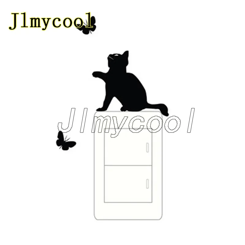 Cute Cat And Butterfly Interesting Wall Switch Decal Vinyl  Home Decor Decals Waterproof Removable Wall Stickers Sticker