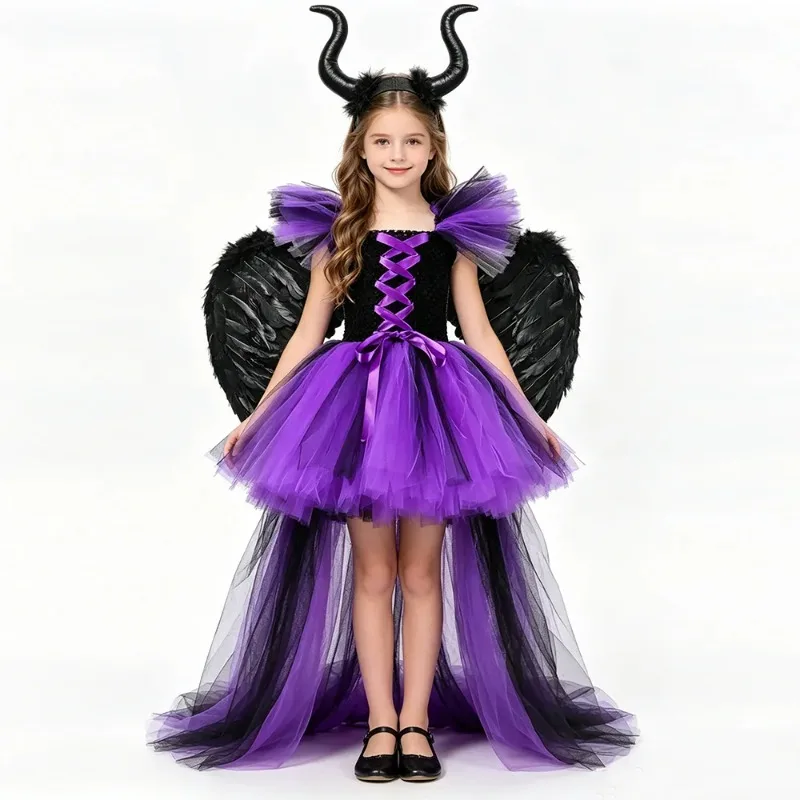 

Dark Purple Girls' Halloween Dress, Dark Elf & Witch Clothes, Lined Puffy Skirt, Outfit for Festival Parties and Performances