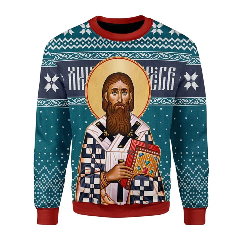 3D Print Newest Retro Christian Jesus Easter Sweatshirt Men New Harajuku Streetwear Men Casual Eastern Orthodox Crewneck Hoodies