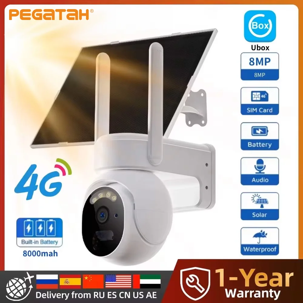PEGATAH UBOX 4G Camera Solar PIR Human Detection Night Vision Waterproof Security Video IP Camara 8MP 4K Battery CCTV Camera