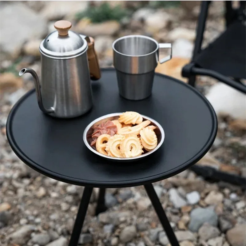 Camping Round Table with Light Stand Ultralight Portable Folding Table with Adjustable Legs for Picnic Indoor/Outdoor