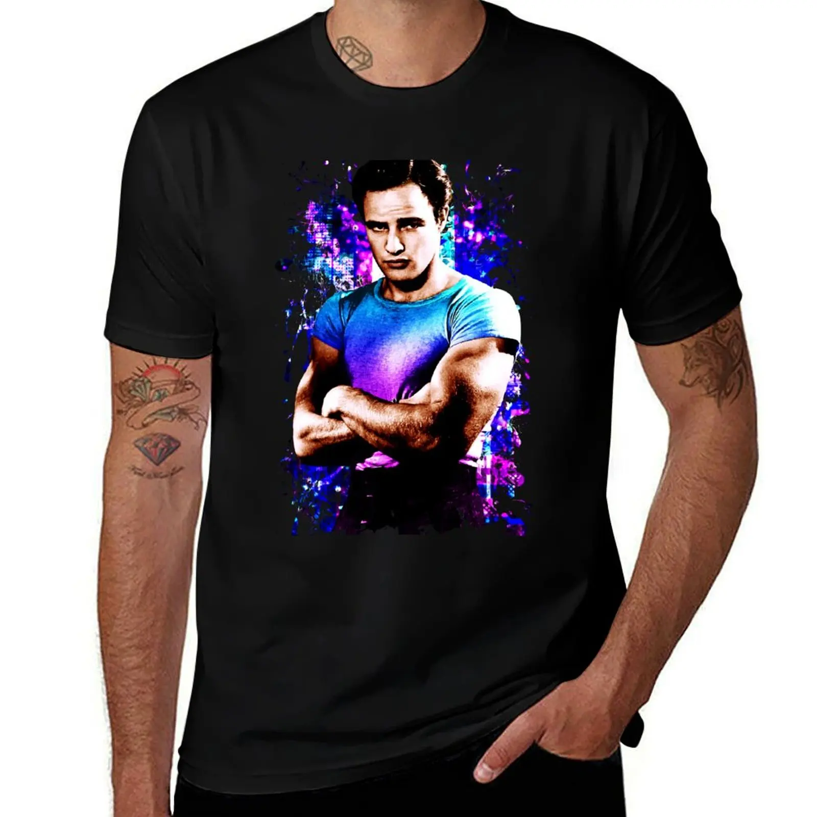 Marlon Brando, Color source 1 T-Shirt Basic Plain Tee for Spring and Summer T-Shirt