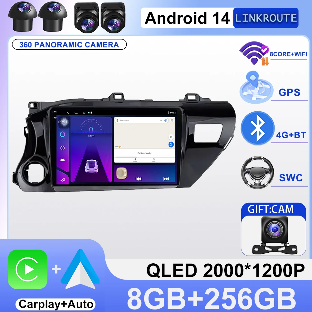 Android 16 Car Radio For Toyota Hilux Pick Up AN120 2016 - 2020 Multimedia Video Player 4G WIFI GPS NAVI Head Unit Carplay Auto