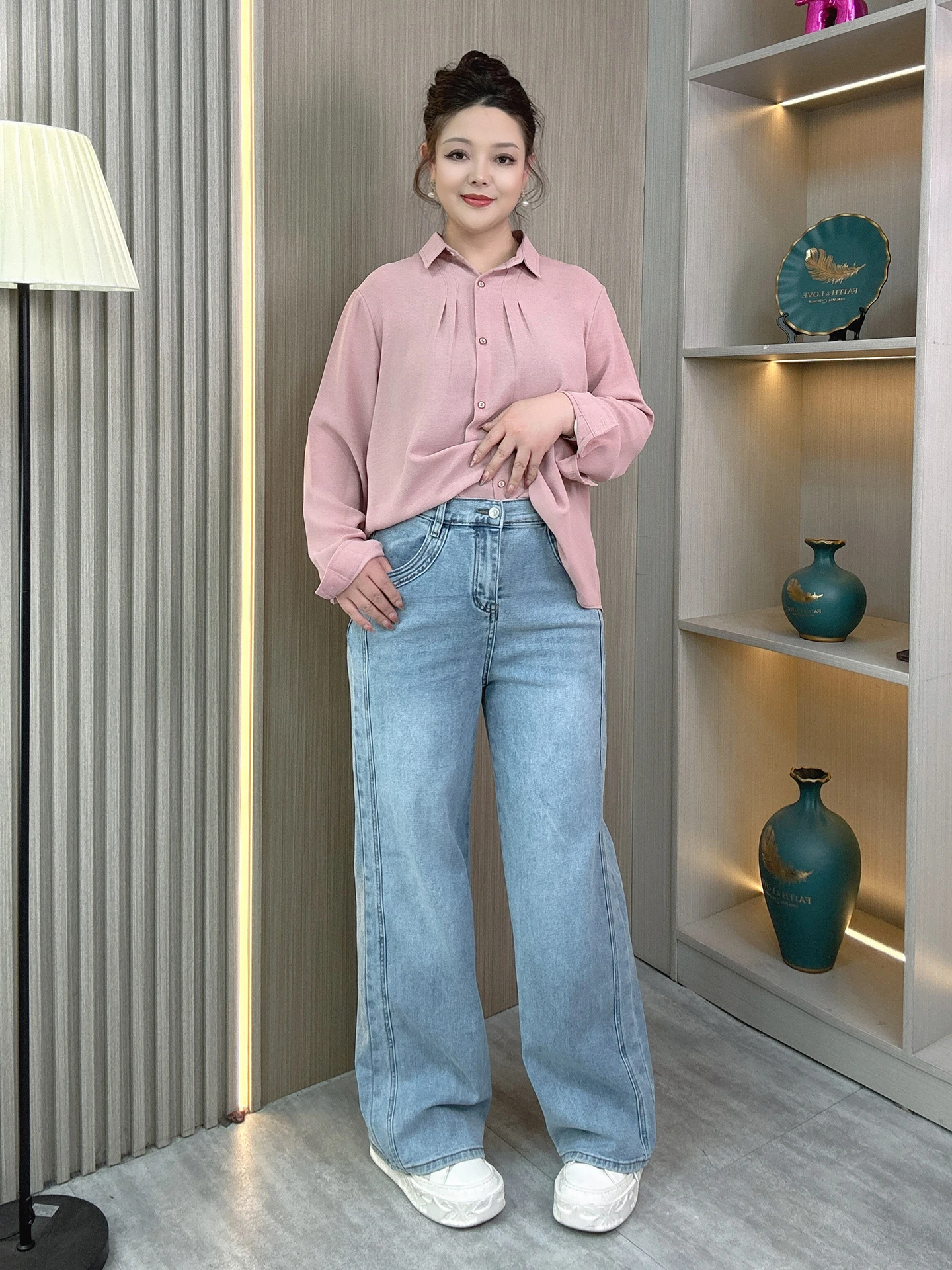 

plus Size High Waist Denim Jeans Loose Straight Leg Floor Length Casual Slimming Women's Spring Autumn New Style Casual Jeans