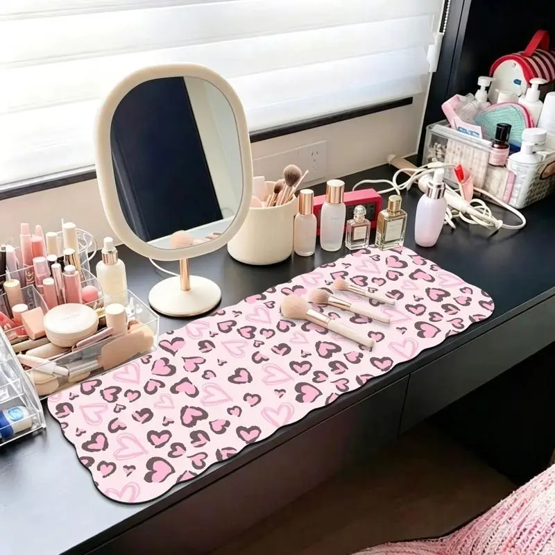 Sweet Pink Wave Leopard Print Y2K Leather PU Mouse Pad HD Printing Large Seaming Waterproof Mouse Pad Anti-slip Gaming Mouse Pad