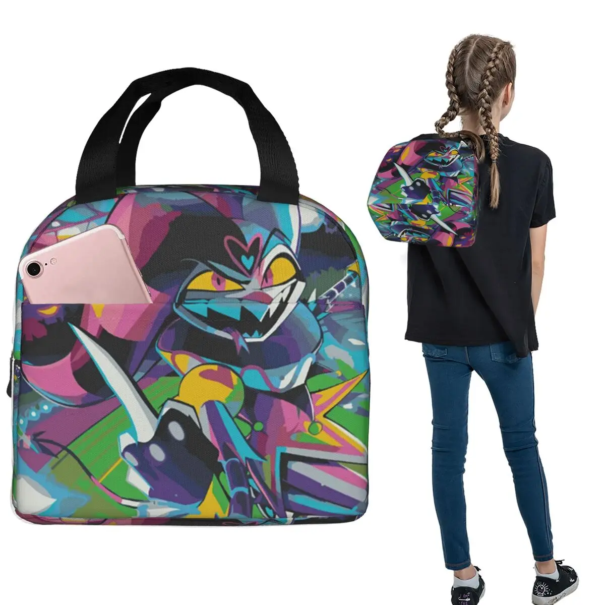Anime Helluva Boss Fizzarolli Insulated Lunch Bag for Women Children Portable Food Boxes Thermal Lunch Box Tote