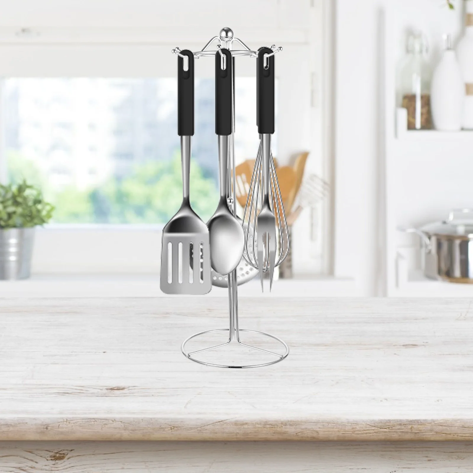 

Practical Kitchen Utensil Rack Stainless Steel Spoon Holder Delicate Stand Cutlery Hanger Easy Clean Storage Upright Design