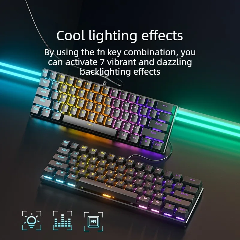 

Проводная игровая механическая клавиатура, 61 клавиша, RGB, с возможностью горячей замены, красная ось, зеленая ось, смешанная подсветка, эргономичная клавиатура, компьютерные аксессуары
