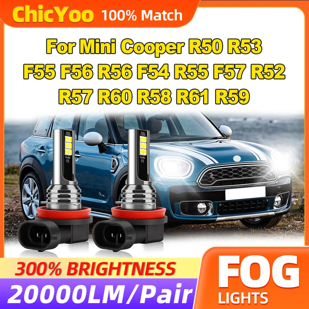 60W CSP Chips LED Fog Lights 20000LM Canbus Fog Lamps For Mini Cooper R50 R53 F55 F56 R56 F54 R55 F57 R52 R57 R60 R58 R61 R59
