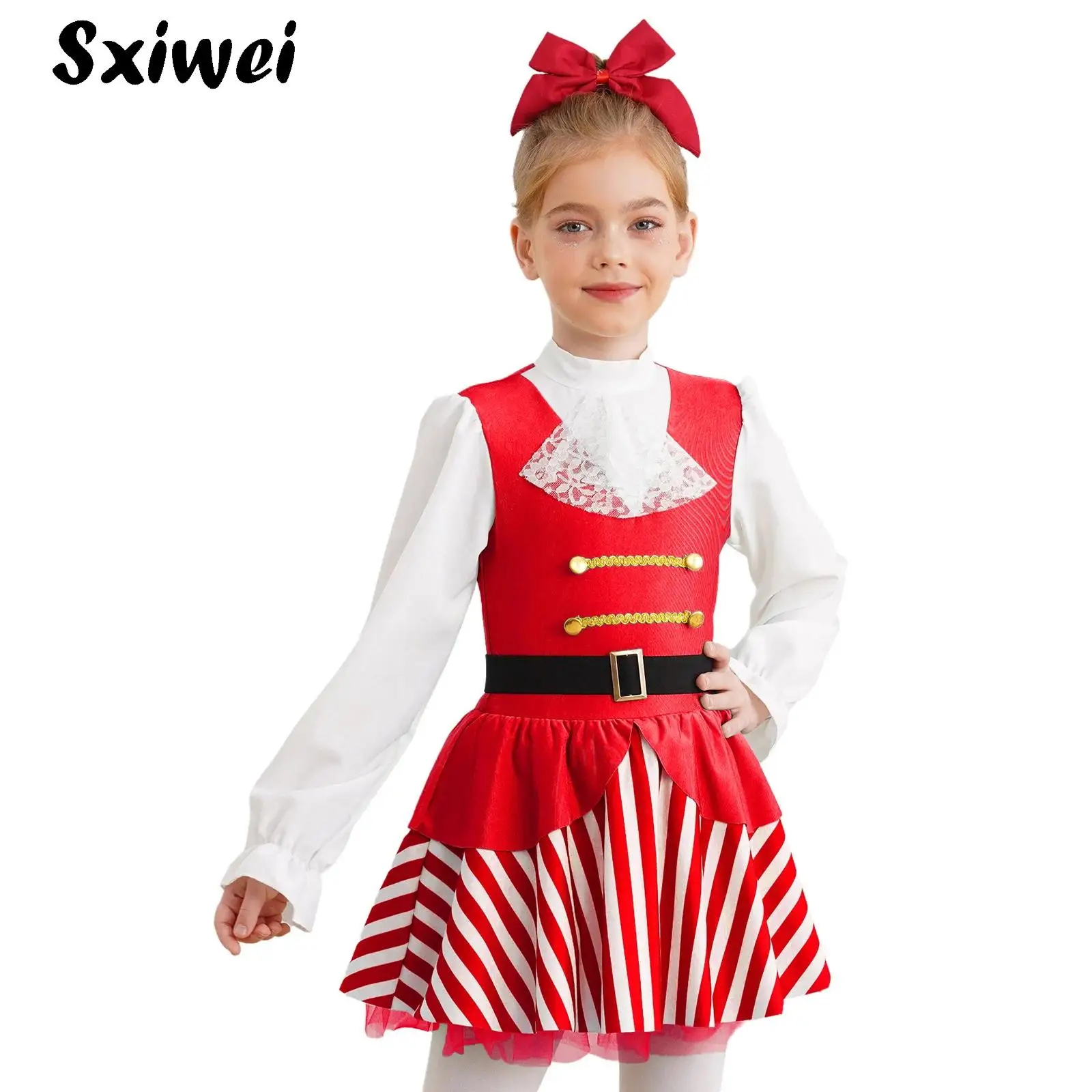 

Kid Girls Candy Cane Christmas Costume Halloween Mrs Santa Claus Cosplay Ice Skating Dance Leotard Tutu Dress Ballet Dancewear