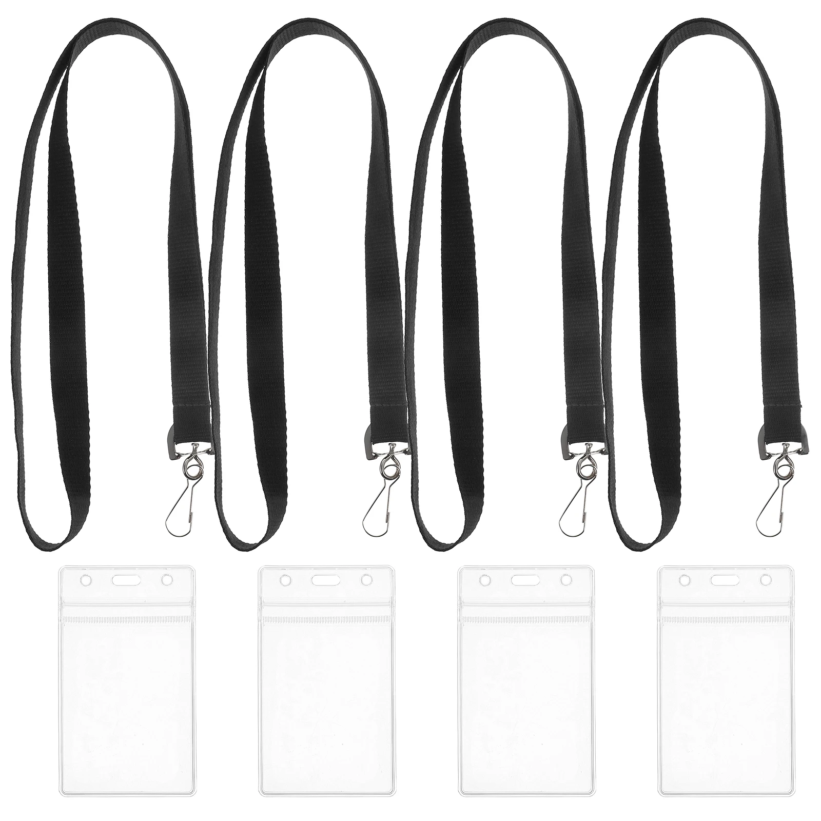 

4 Pcs Black ID Card Holder Lanyard Waterproof Protective Sleeve for Badge Game Cards Clear Plastic Document Organizer