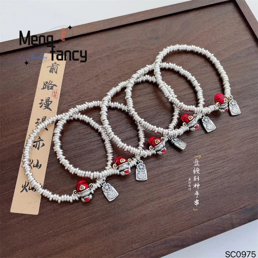 

S999 Silver Enamel Peace and Joy Transfer Beads Beckoning Wealth God of Fortune Bracelet Vintage Ethnic Style High-grade Jewelry