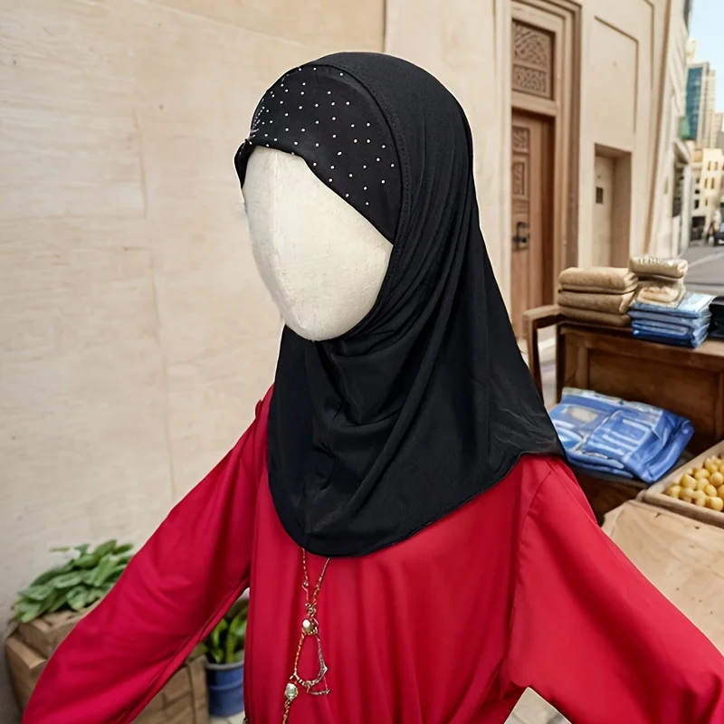 Ramadan Amira Hijab com pedras para crianças, lenço islâmico, envoltório de cabeça, gorro de turbante, linda menina pequena, apto para crianças de 2 a 6 anos