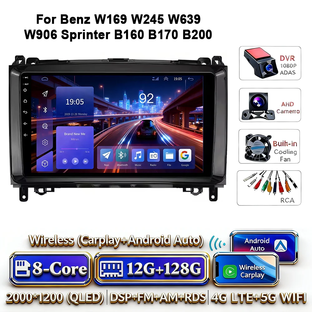 Android 17 autoradio 4G WIFI Carplay voor Mercedes-Benz W169 W245 W639 2005-2012 B160 B200 TPMS DAB OBD 2 DVD GPS touchscreen