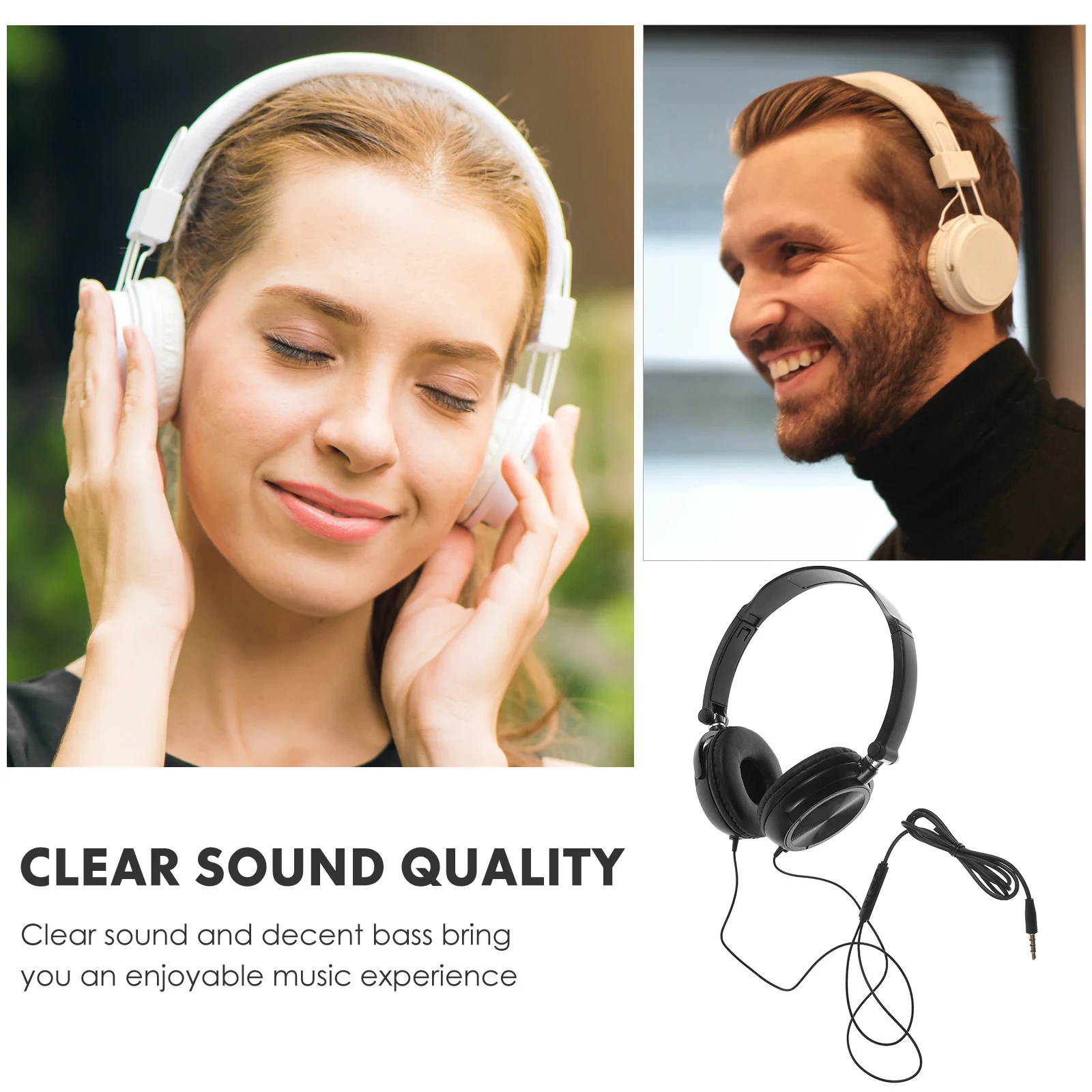 

Headphones Microphone Lightweight Foldable Black Volume Control Bass Headset Compatible Phones Laptop Computer Tablet