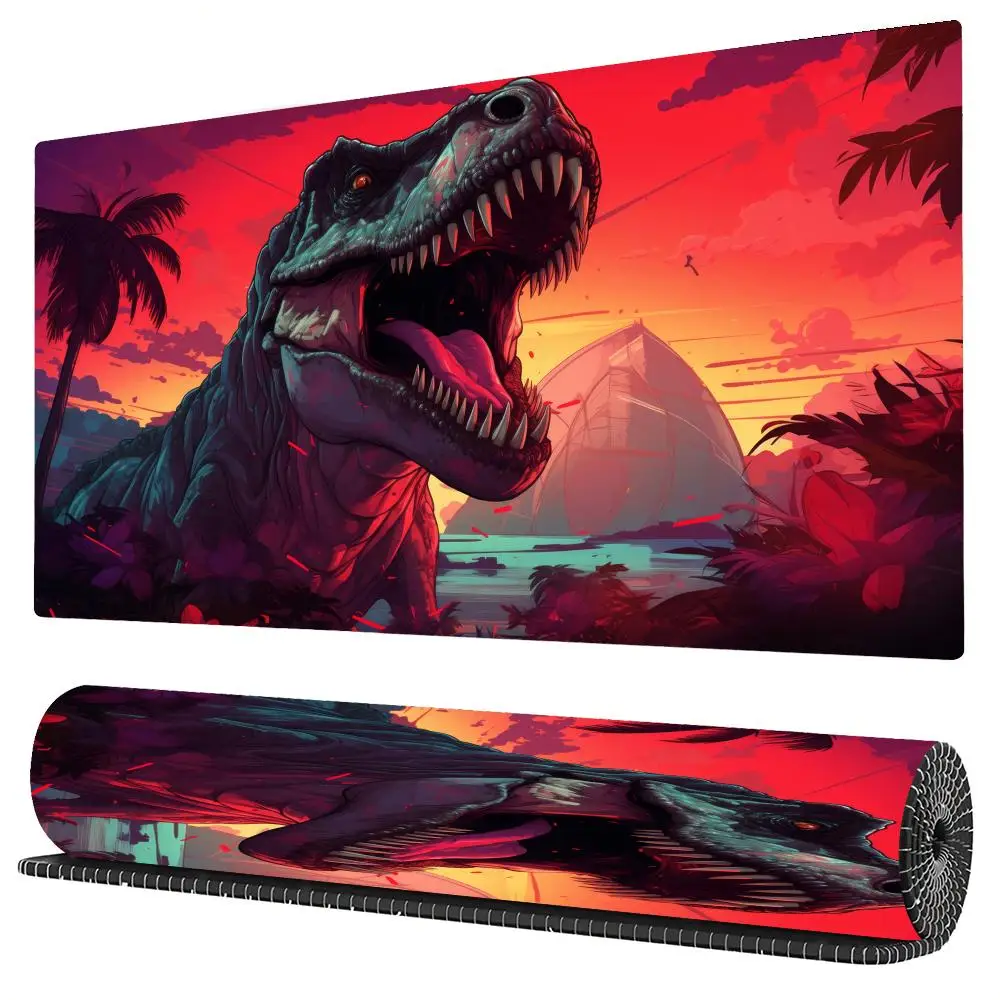 

Неоновый дизайн иллюстрации динозавра, коврик для мыши, настольный коврик, игровой коврик, нескользящие аксессуары для стола с прошитыми краями, офисные коврики для мыши