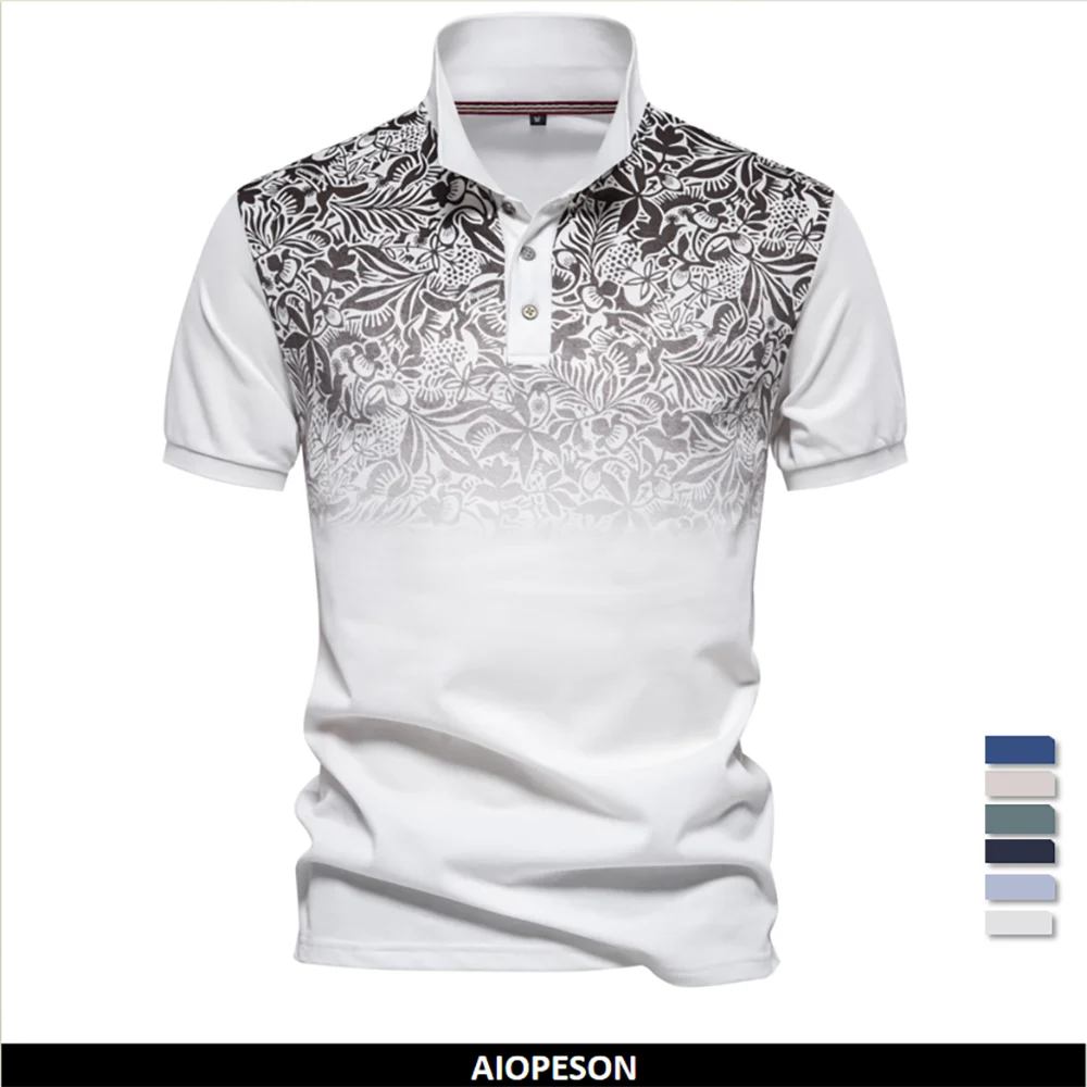 Neues Design mit Farbverlauf bedruckte Poloshirts aus Baumwollmischung für Herren, kurzärmelige Sommermode für Herren