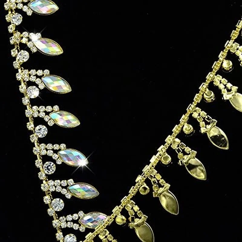 Hot selling good quality 1 yard AB Crystal Decal Rhinestone Bridal Decoration Fashion fringe chain decoration Gold Crystal Sewn