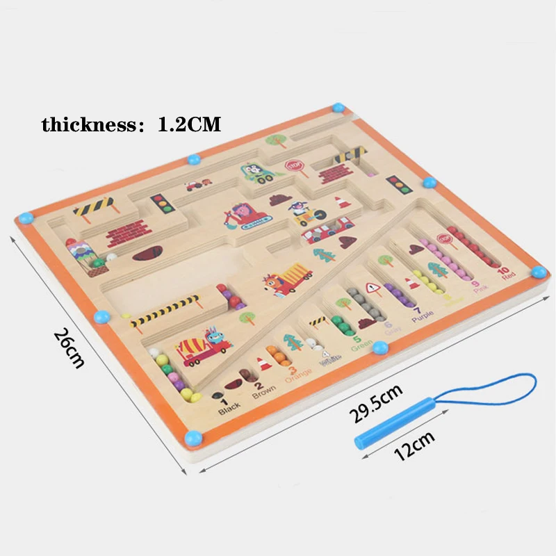 Dzieci Drewniany magnetyczny labirynt kolorów i cyfr Zabawki edukacyjne Dopasowywanie kolorów Zabawki Montessori Drewniane zabawki Prezent dla dzieci