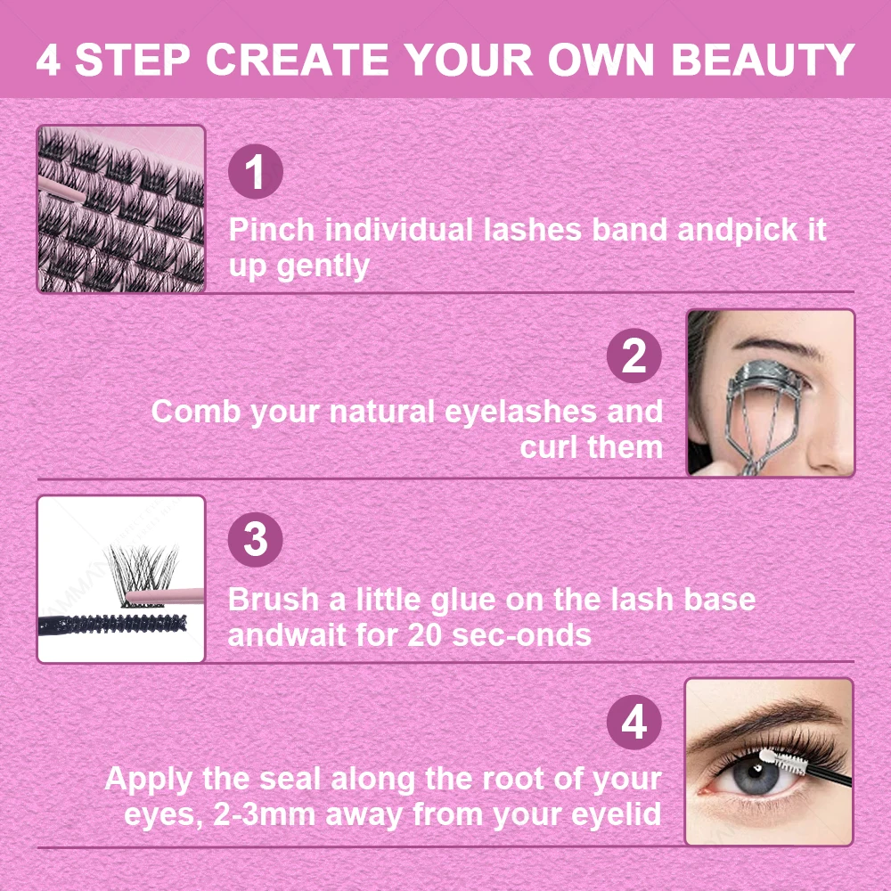 DIY Eyelashes Extension Kit D Curl lash ชุด Handmade ผสม 8-16 มม. Natural Lash กลุ่ม Lash Bond และซีลแต่งหน้าชุด