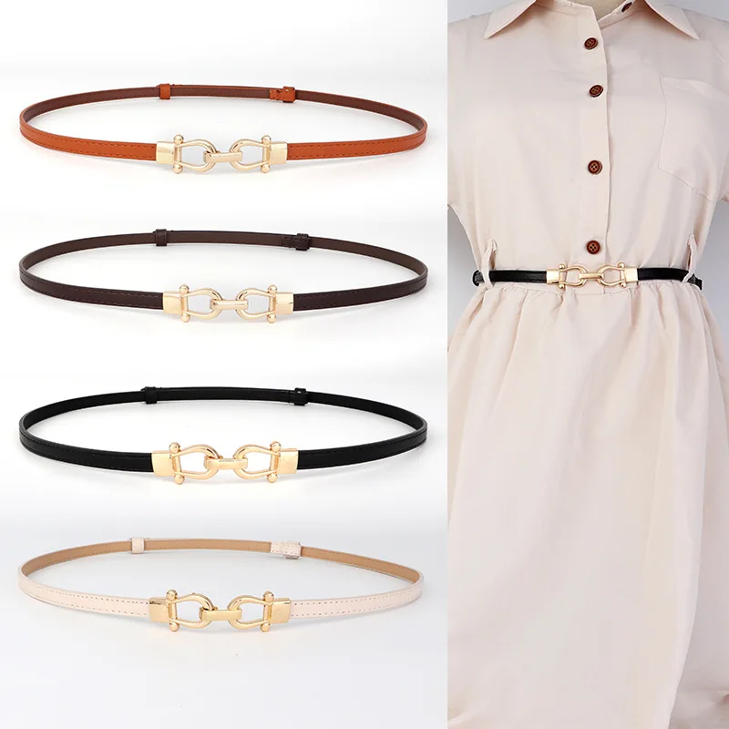 Brand soft cowhide thin belt ladies decorative dress adjustable black belt female fashion luxury leather belt women