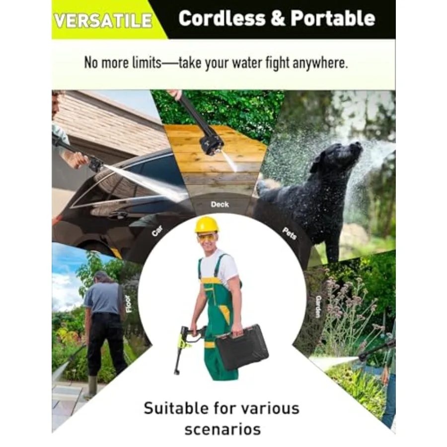 غسالة الضغط اللاسلكية 900PSI تعمل بالبطارية غسالة الطاقة المحمولة مع فوهة 6 في 1 لتنظيف حديقة أسوار أرضية السيارة #6