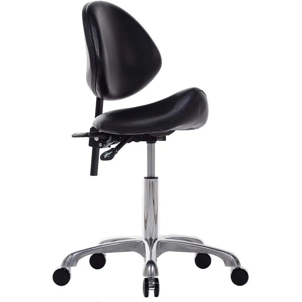 Regulowany stołek na kółkach, wytrzymały (do 160 kg), krzesło do salonu kosmetycznego, masażu, kliniki dentystycznej, biura domowego (czarny)