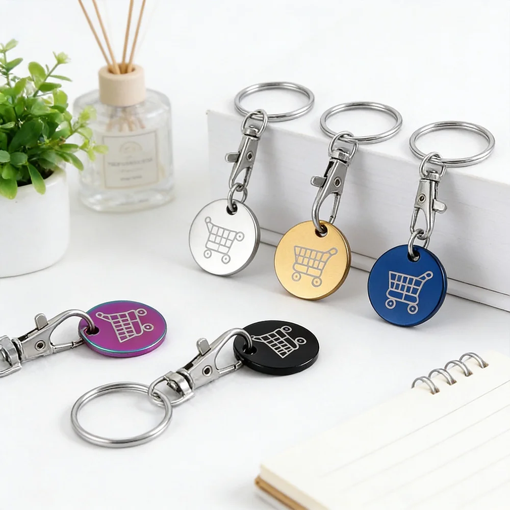 1pcs Supermarket Token Keychain, Stainless Steel Hand-Pushed Shopping Cart, Lock-Picking Tool, Portable And Carry-On Pendant